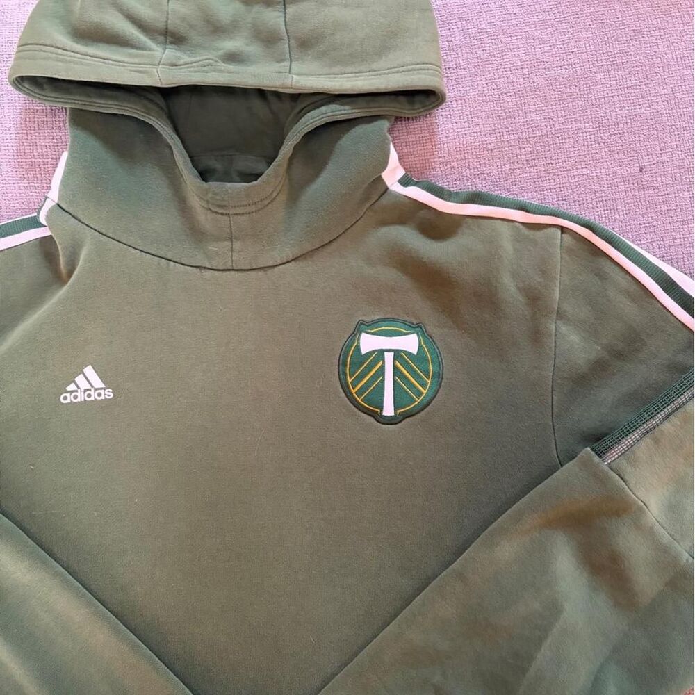 Adidas Men's Green and Khaki Hoodie